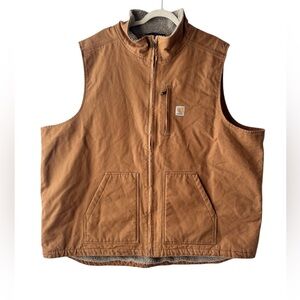 Carhartt Men’s mock-neck Sherpa lined 3XL Tall loose fit duck washed brown vest